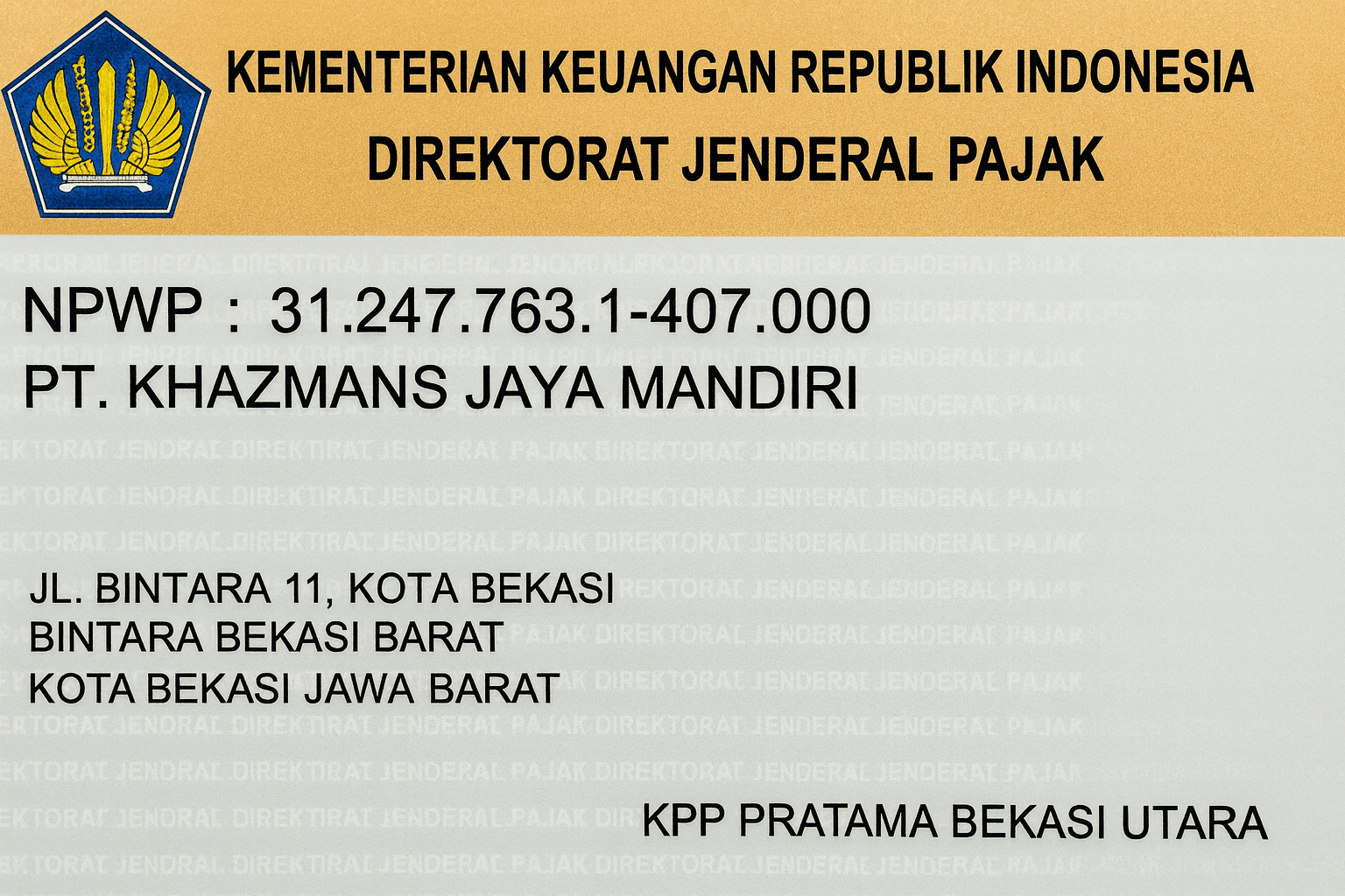 NPWP PT Khazmans Jaya Mandiri